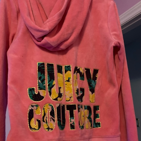 Juicy Couture Pink Coral Zip-Up Hoodie Velour Sz M - Luxurious and Trendy Lounge - Picture 4 of 4